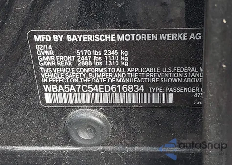 2014 BMW 528I xDrive z USA, uszkodzony, nr VIN WBA5A7C54ED616834